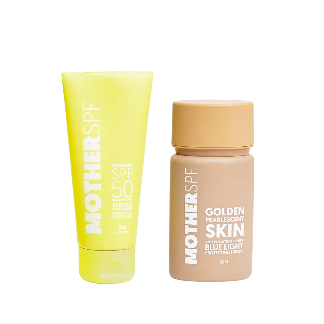 Mother SPF 50 Natural Physical Mineral Mousse Sunscreen and Bronzing drops duo