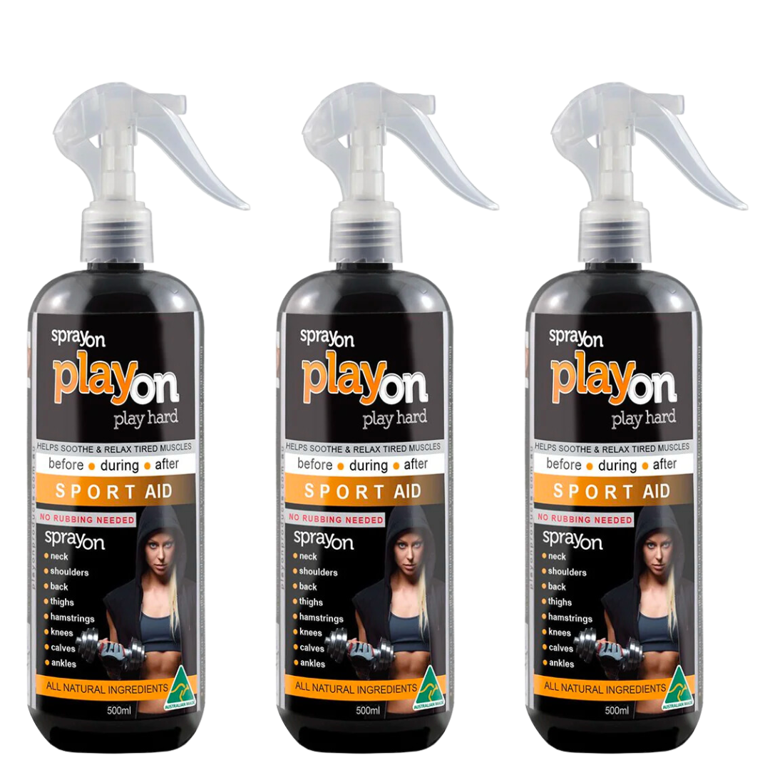 PlayOn_SPORTAID_500ml - Natural Sport Recovery Spray Triple Bottle - Natural Mum