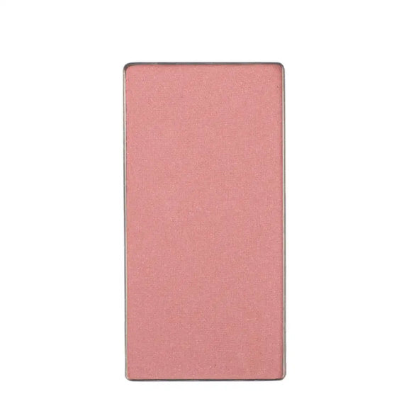 Rectangular pan of light pink pressed powder makeup.