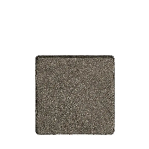 Square pan of shimmery, dark gray eyeshadow powder.