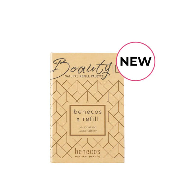 Natural refill palette for beauty products in eco-friendly packaging with geometric patterns.