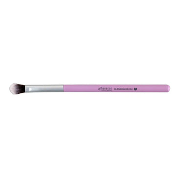 Pink and silver makeup blending brush with soft bristles.