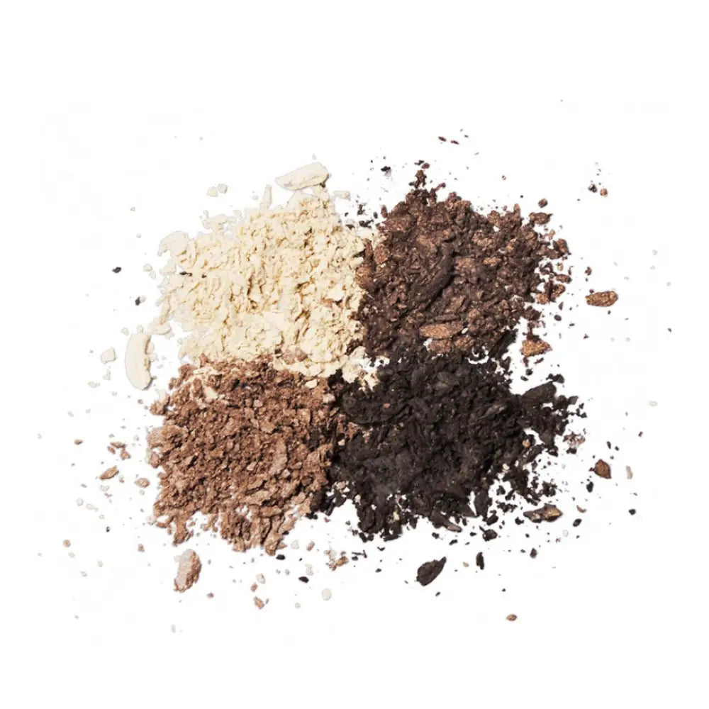 Crushed eyeshadow powder in four neutral shades ranging from ivory to deep brown.