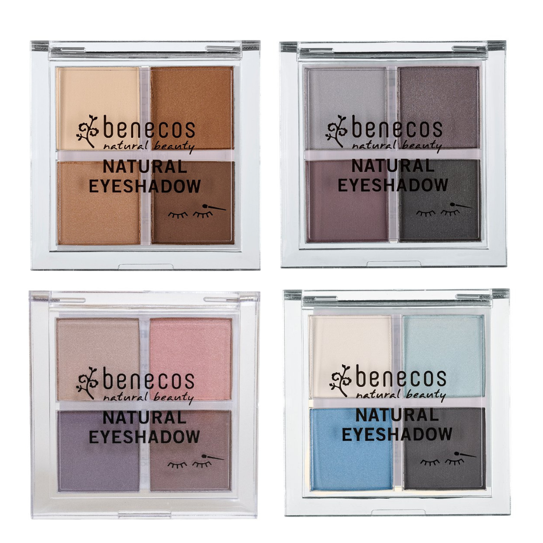 benecos natural makeup eyeshadow quattro palettes. Four different palette variants displayed.