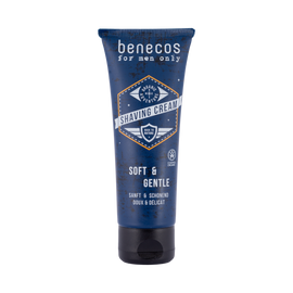 Blue tube of men’s shaving cream.