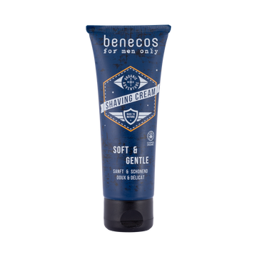 Blue tube of men’s shaving cream.