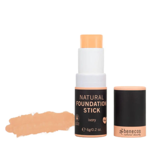 Natural foundation stick in ivory shade with a black and peach-colored packaging.