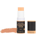 Natural foundation stick in a black and peach-colored tube with a swatch of the makeup shade.