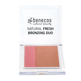 Benecos natural beauty bronzing duo compact containing pink and brown powder shades.