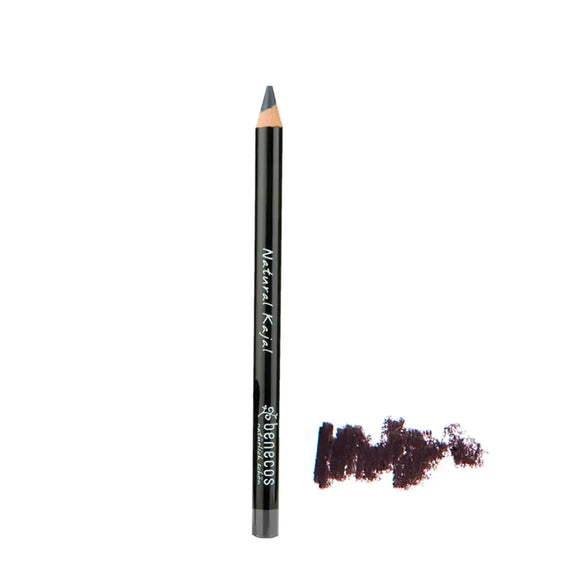 Black eyeliner pencil with a purple-brown smudge mark beside it.