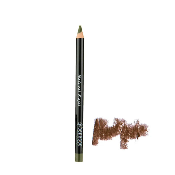 Green eyeliner pencil with a brown smudge mark beside it.