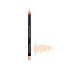 Black eyeliner pencil with a peach-colored tip and matching swatch mark.