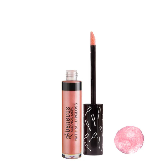 Pink liquid lipgloss in a clear tube with black cap and applicator.