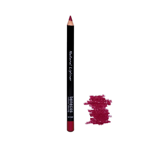Black makeup pencil with a burgundy/wine-colored tip and matching color swatch.