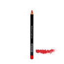 Black makeup pencil with red tip and matching red swatch mark.