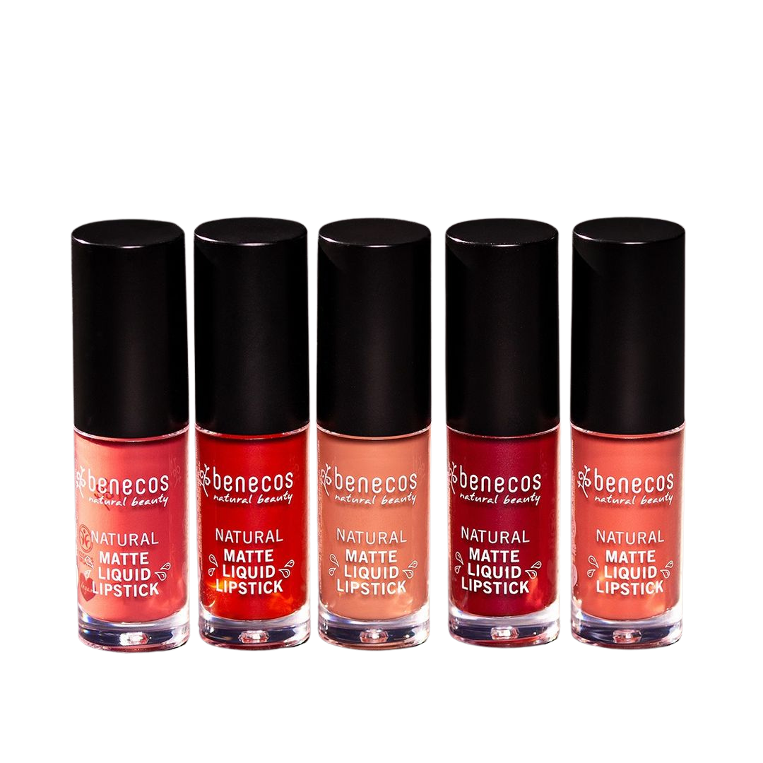 Benecos natural matte liquid lipsticks all five colours.