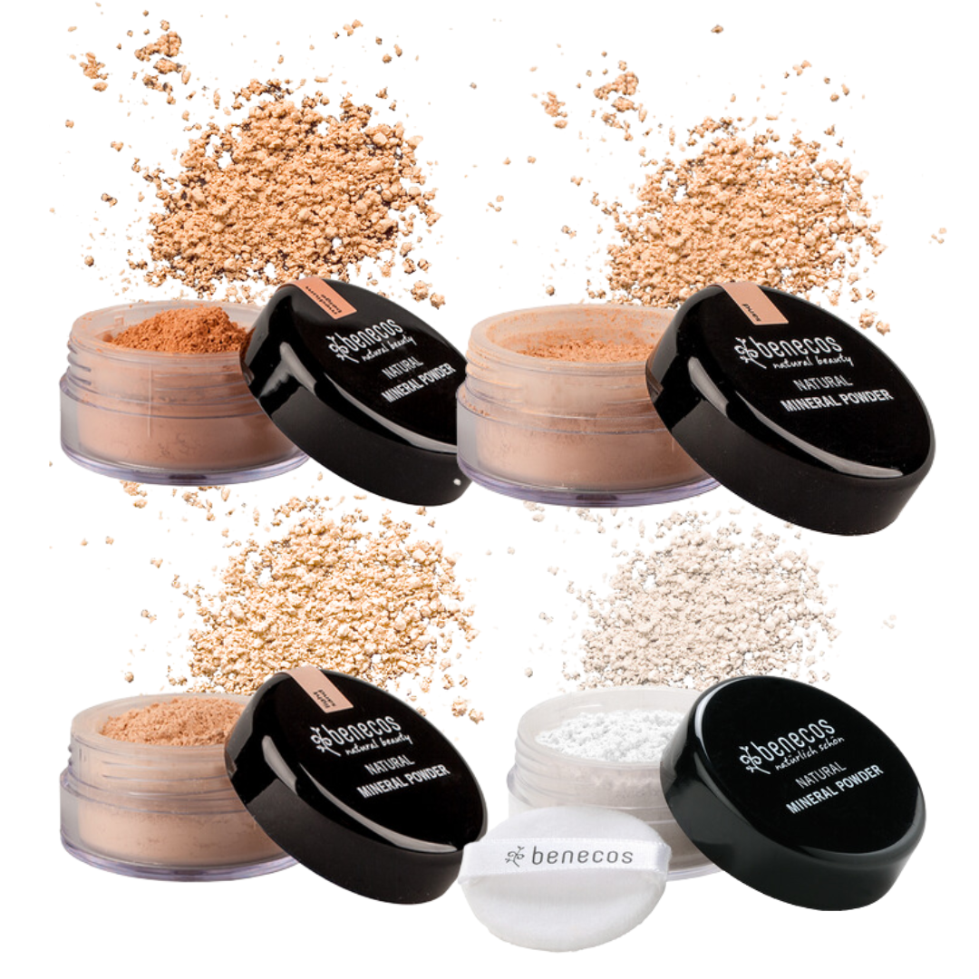 benecos natural makeup mineral face powders. The four colours are displayed