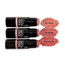 Three multi-stick makeup products with color swatches.