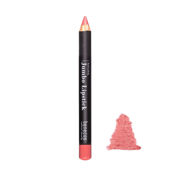 Peach-colored jumbo lipstick pencil with swatch.