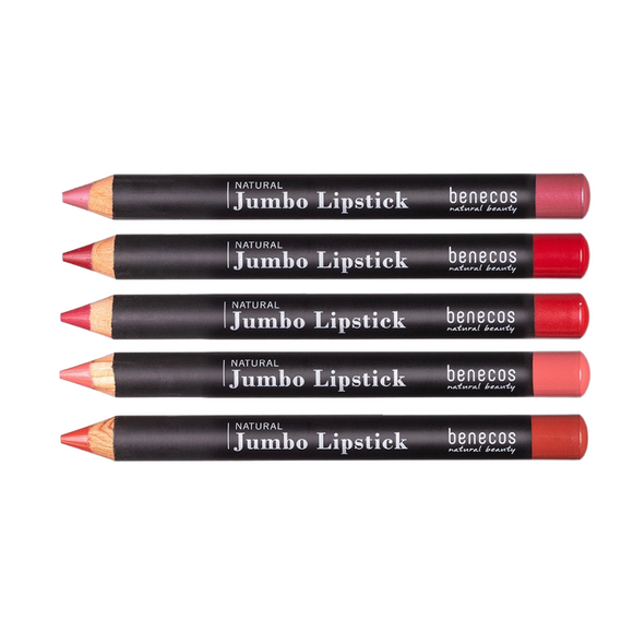 Five jumbo lipstick pencils in various shades.