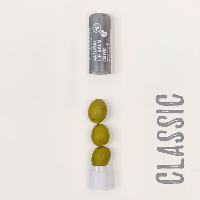 benecos natural lip balm classic key ingredient, olives.