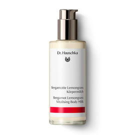 Dr. Hauschka body milk in a pump bottle.