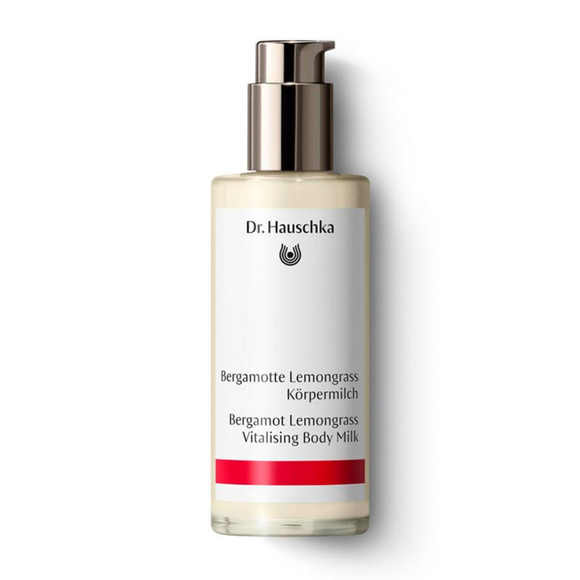 Dr. Hauschka body milk in a pump bottle.