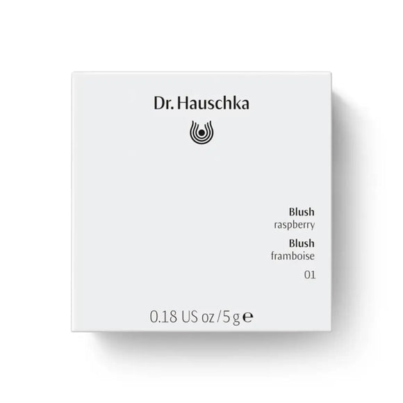 White Dr. Hauschka raspberry blush makeup compact.