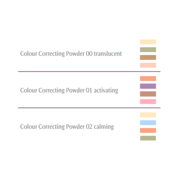 Color correcting powder swatches.