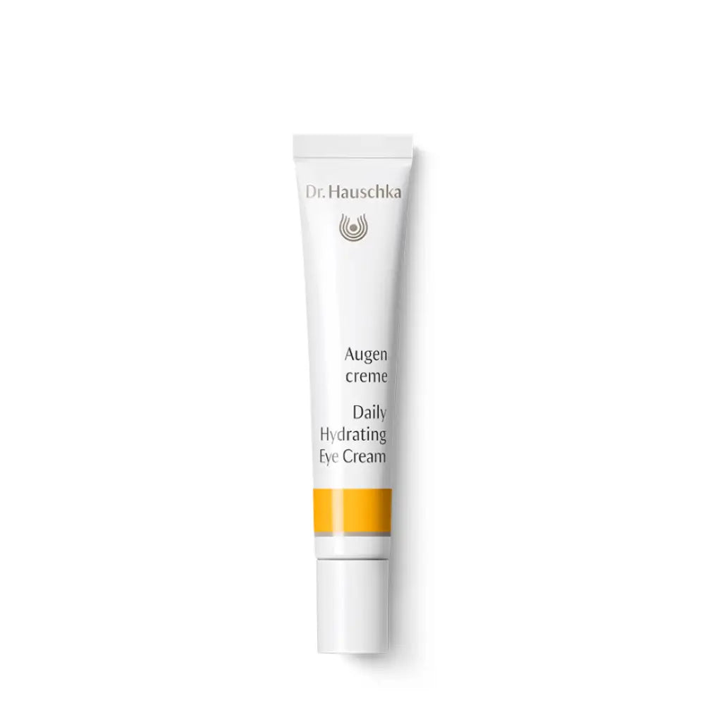 White tube of Dr. Hauschka Daily Hydrating Eye Cream.