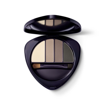 Open eyeshadow palette with applicator.