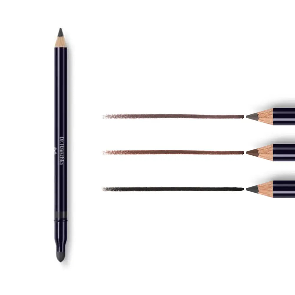 Dark blue eyeliner pencil with drawn lines showing different strokes.