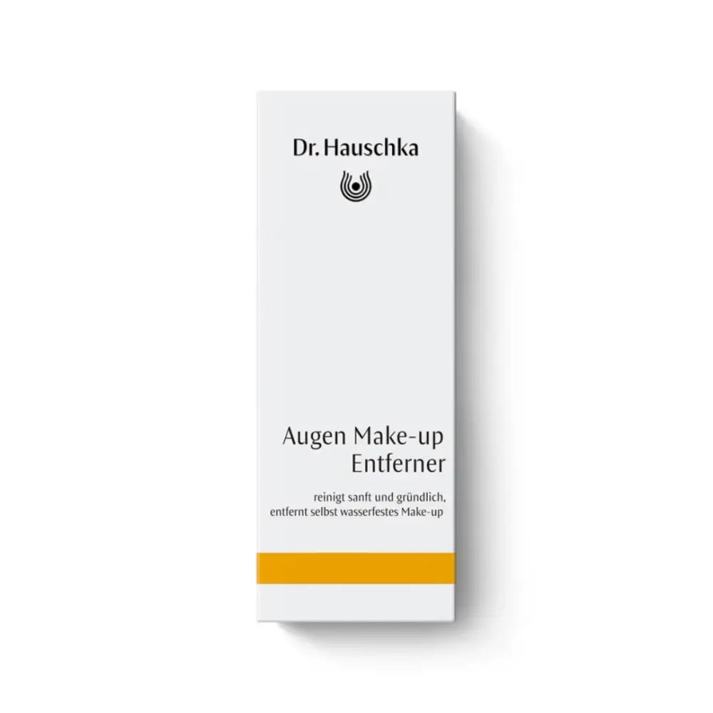 Dr. Hauschka Augen Make-up Entferner (eye makeup remover) product box with white packaging and orange accent.