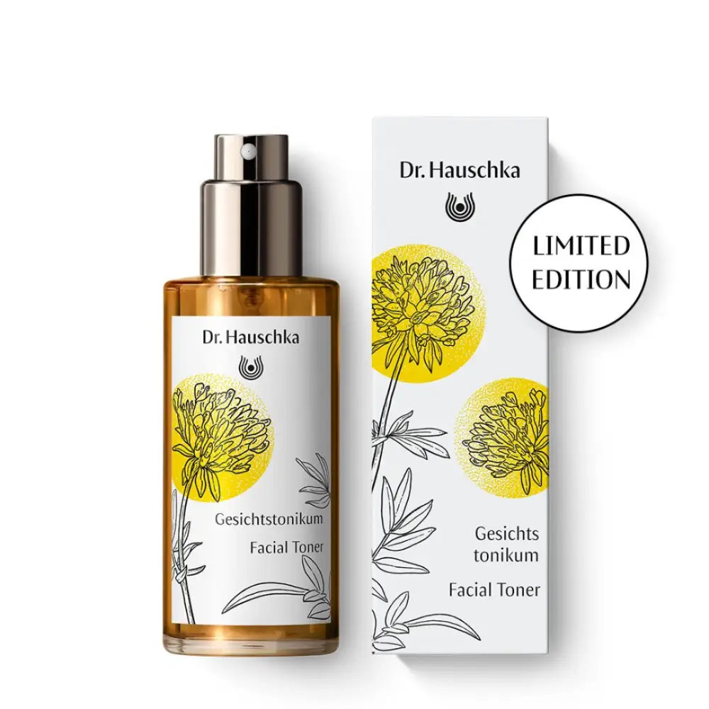 Dr. Hauschka facial toner bottle with yellow floral packaging design.