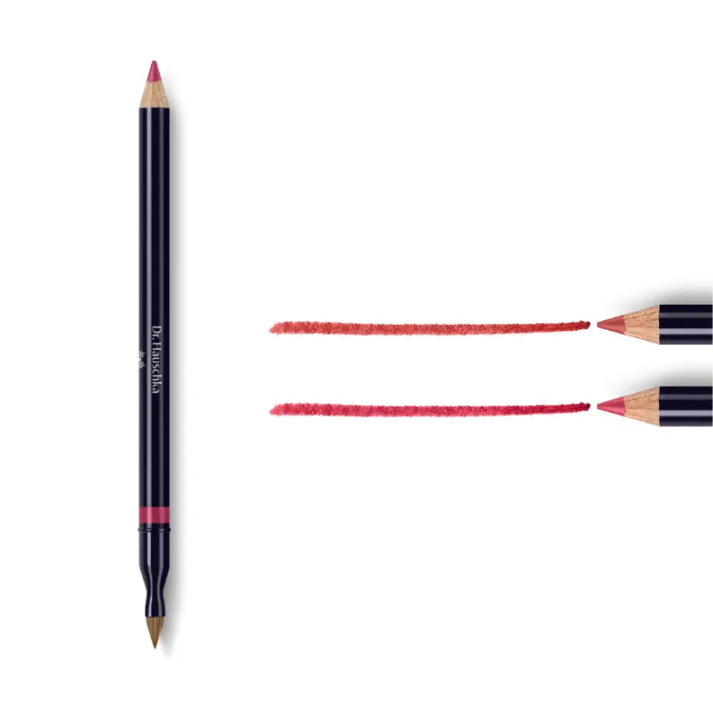 Double-ended lip liner pencil with red strokes shown beside it.