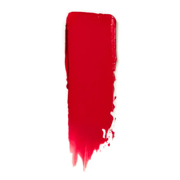 Bright red lipstick smear with a downward brushstroke effect.