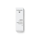 White Dr. Hauschka lipstick box labeled ’mandevilla 02’’ in French and English.