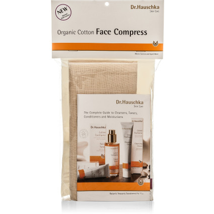 Packaged organic cotton face compress.