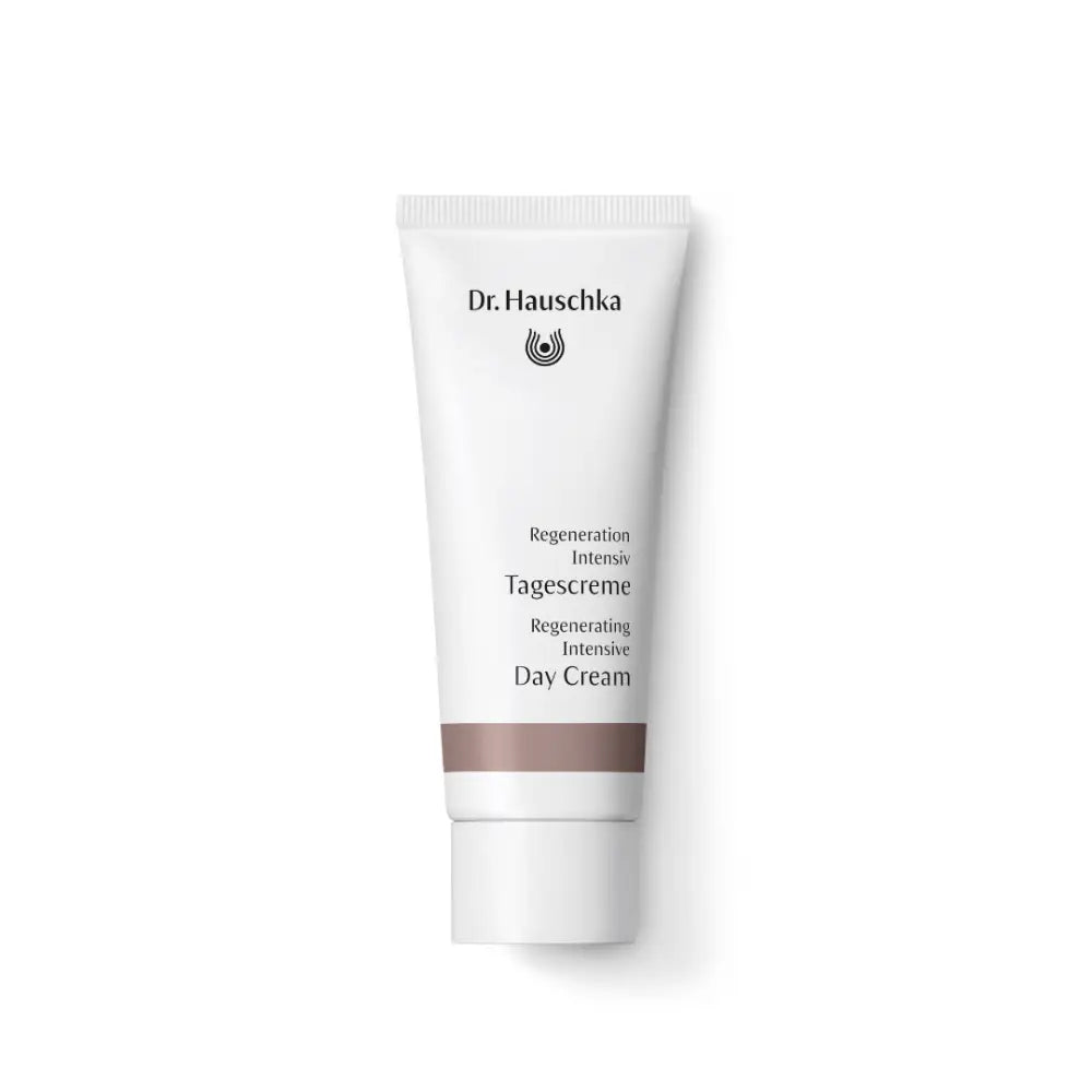 White tube of Dr. Hauschka Regenerating Day Cream with brown accent band.