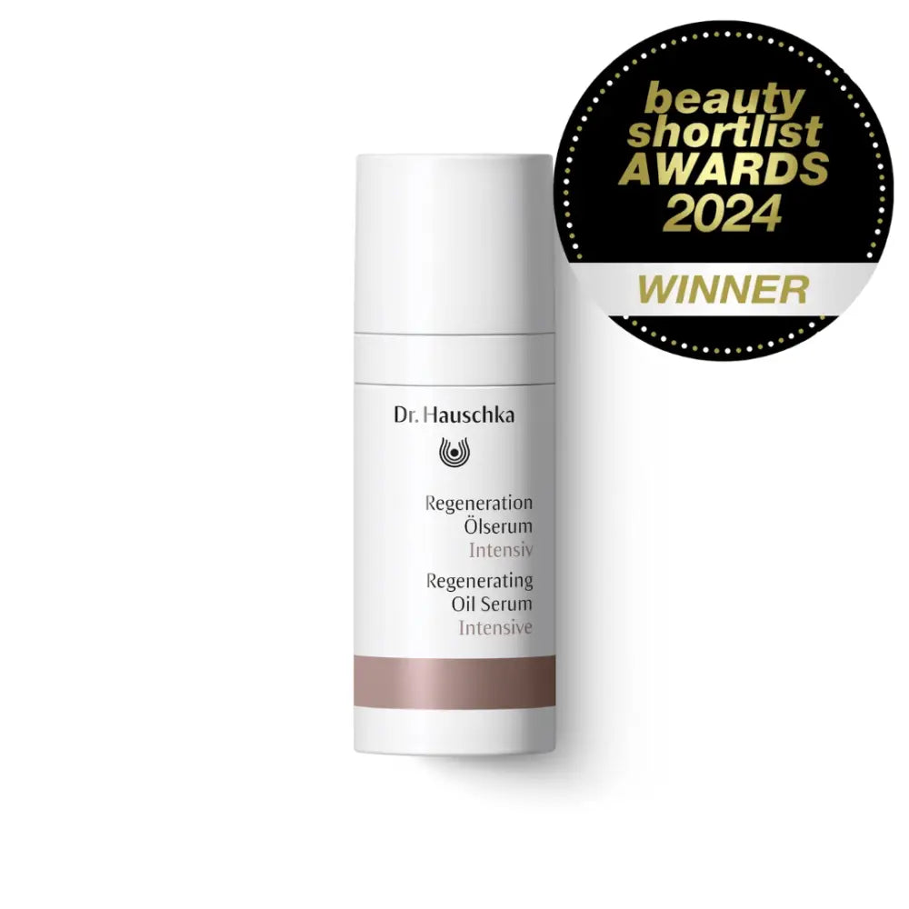 Dr. Hauschka Regenerating Oil Serum with a beauty award winner badge.