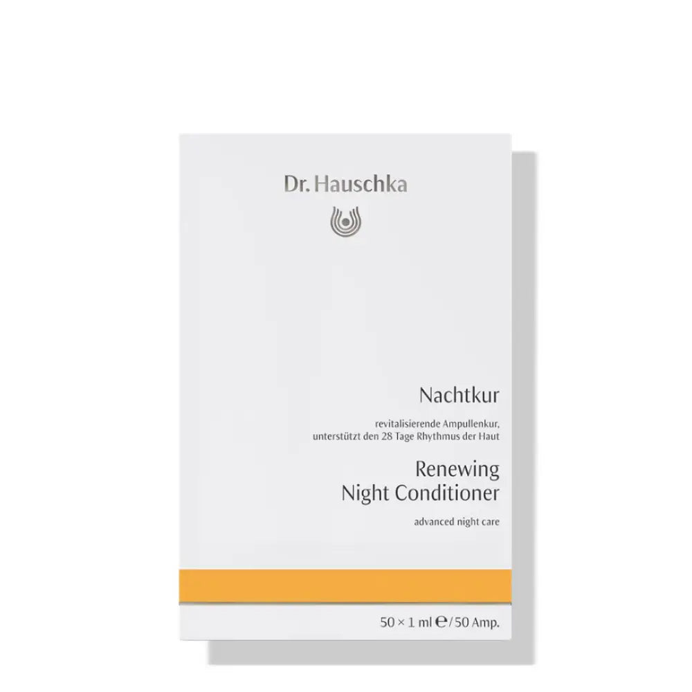 Dr. Hauschka Renewing Night Conditioner product box in white packaging with yellow accent.