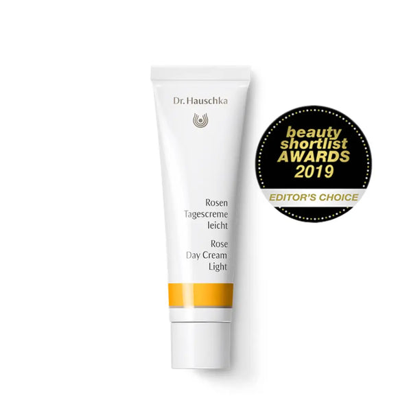 White tube of Dr. Hauschka Rose Day Cream Light.