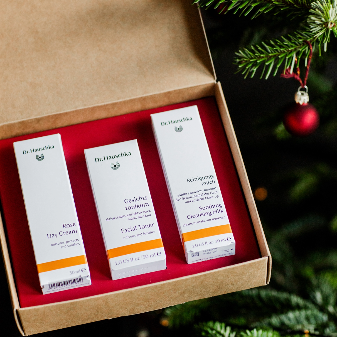 Dr. Hauschka Rose Ritual Christmas Face Care Gift Set with Rose Day Cream, Facial Toner and Soothing Cleansing Milk. Valued at $109.