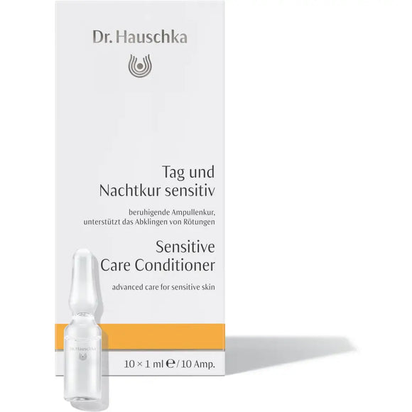 Dr. Hauschka Sensitive Care Conditioner in glass ampoules with white packaging.