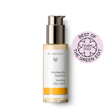 Bottle of Dr. Hauschka Soothing Day Lotion with a pump dispenser.