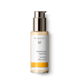 Bottle of Dr. Hauschka Soothing Day Lotion skincare product.