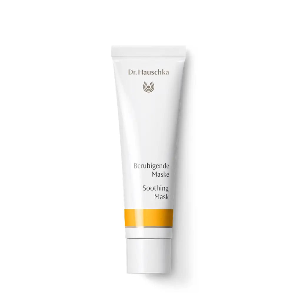 White tube of Dr. Hauschka Soothing Mask skincare product.