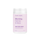 White container with purple text labeled ’Frank Simple Morning Get Up & Glow’