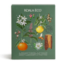 Green box with botanical illustrations.