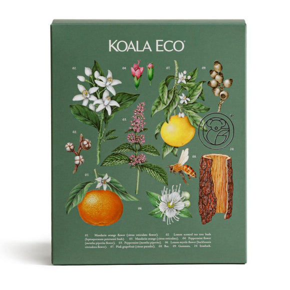 Green box with botanical illustrations.